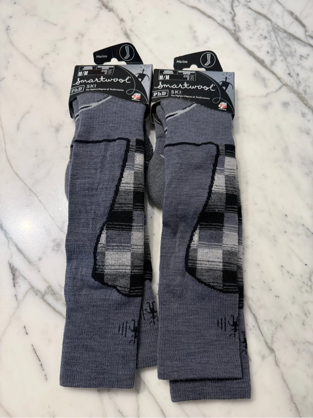 Smartwool Unisex Gray Merino Wool Ski Socks - Medium - 2 pair